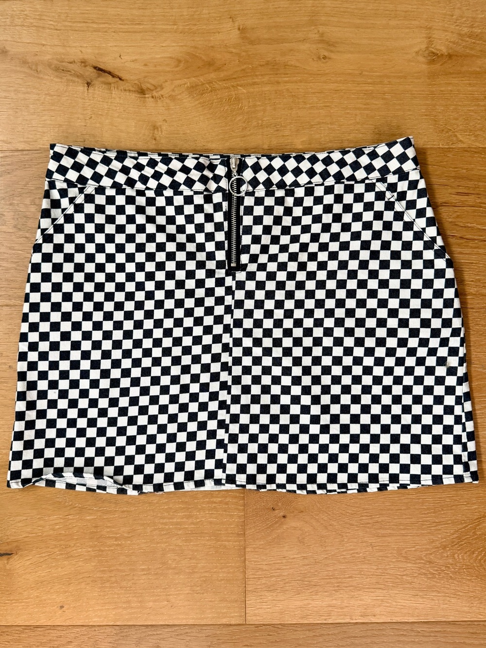VTG orange kiss Y2K Low-Rise Mini Skirt Black White Checkerboard Zipper Women XL